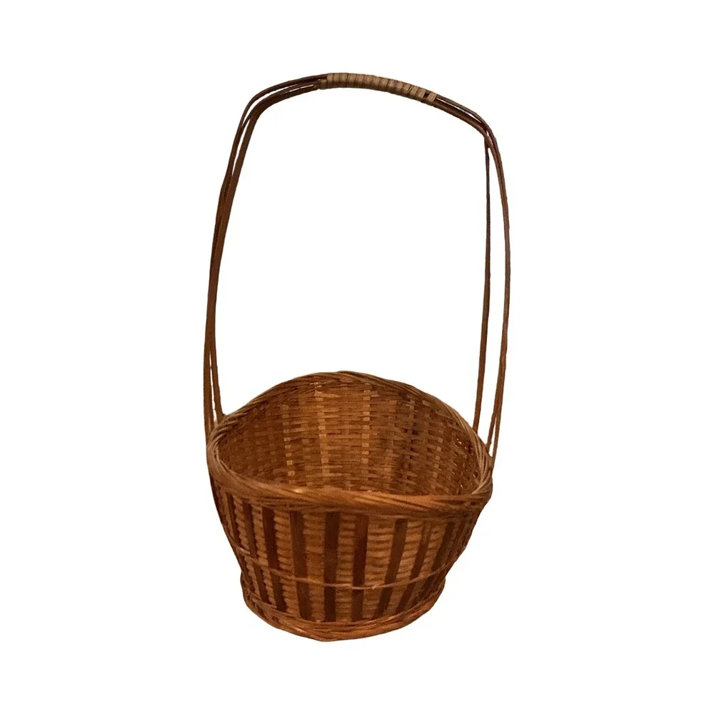 Vintage Woven Wicker Basket Brown High Handle Farmhouse Decor‎ 11x13x7